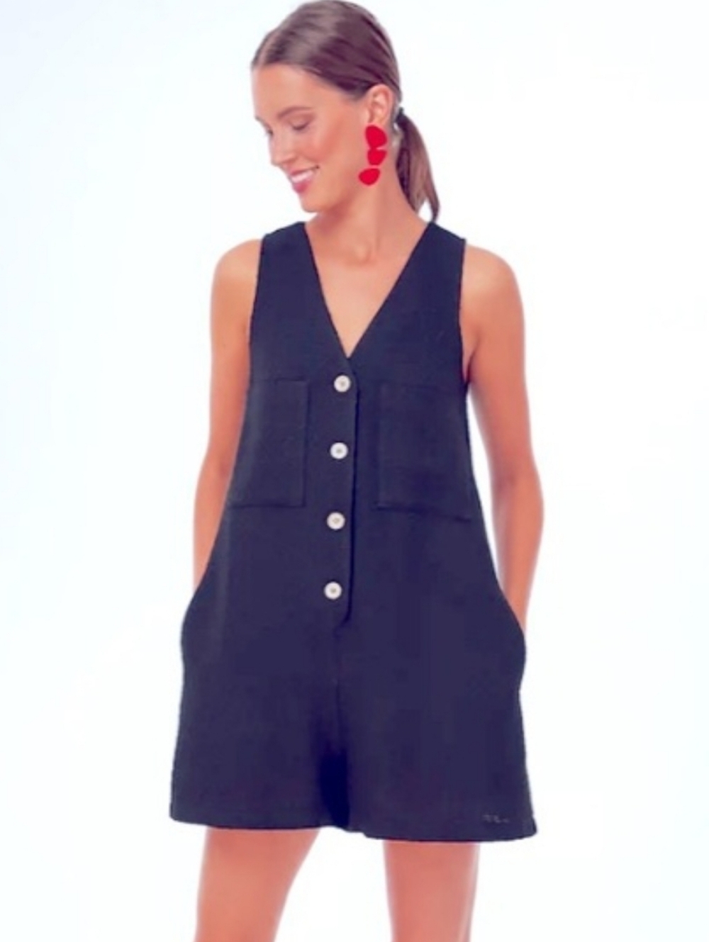 Tuckernuck Pompander Place Myla Tweed One Piece Navy Romper Size Large